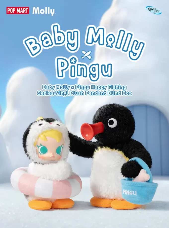 Baby Molly × Pingu Happy Fishing -sarja – vinyylipehmoinen riipuslaatikko