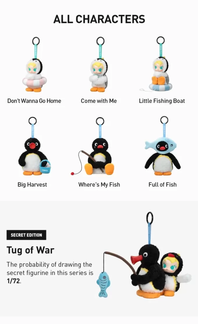 Baby Molly × Pingu Happy Fishing -sarja – vinyylipehmoinen riipuslaatikko