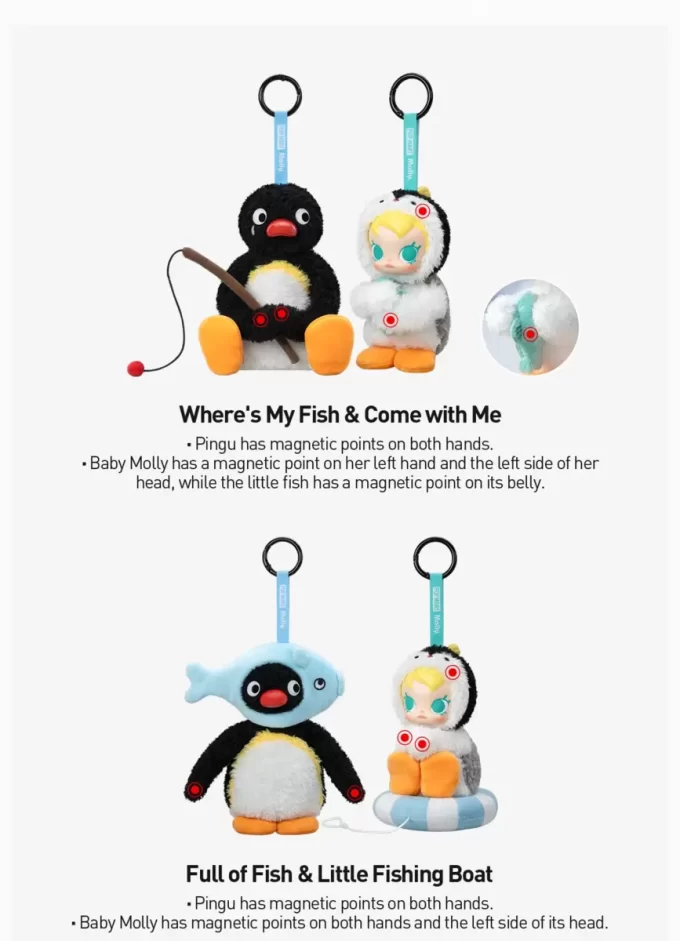 Baby Molly × Pingu Happy Fishing -sarja – vinyylipehmoinen riipuslaatikko