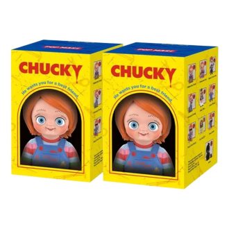 Chucky-franchise-sarjan hahmot sinetöidyssä kotelossa (2 sokkolaatikkoa)