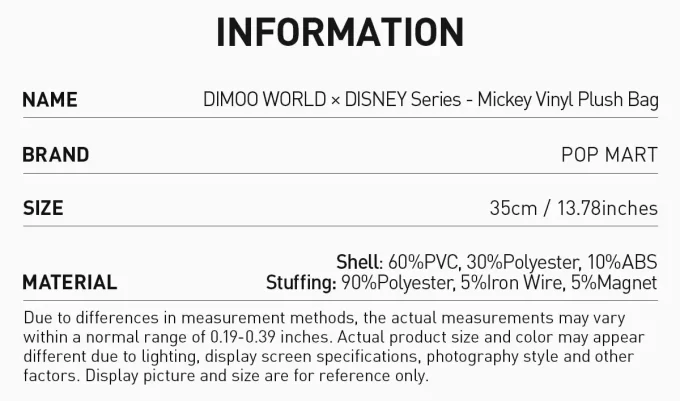 DIMOO WORLD × DISNEY -sarja – Mikki vinyylipehmolaukku