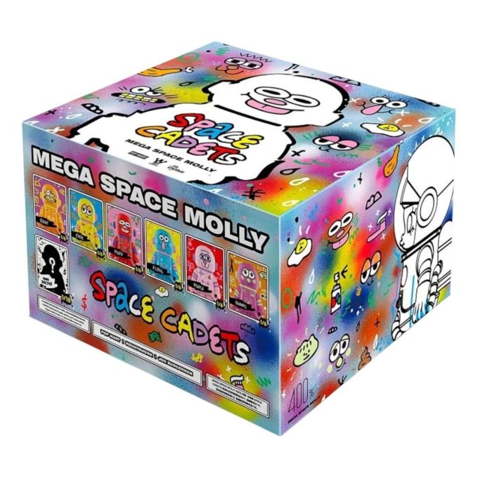 Mega Space Molly 400% Jon Burgerman Space Cadets -sinetöidyt kotelot (6 sokkolaatikkoa)