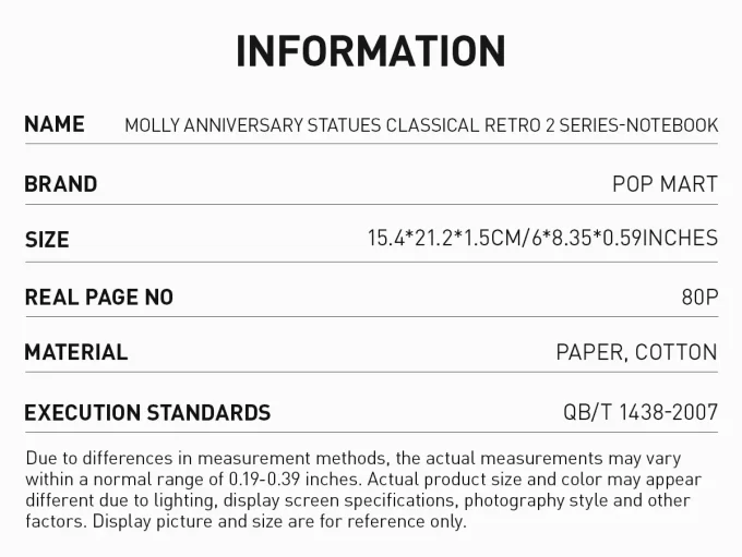 MOLLY-vuosipäiväpatsaat klassinen retro 2 -sarja – muistikirja