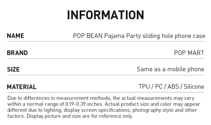 POP BEAN Pyjama Party -puhelinkotelo liukuvalla reiällä