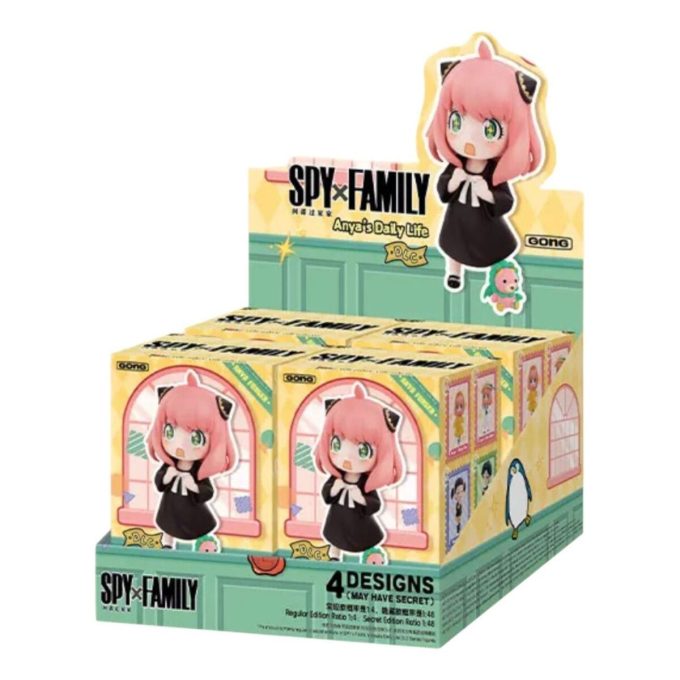 Pop Mart SPY X FAMILY Anya’s Everyday DLC -hahmot sinetöidyssä kotelossa (4 sokkolaatikkoa)